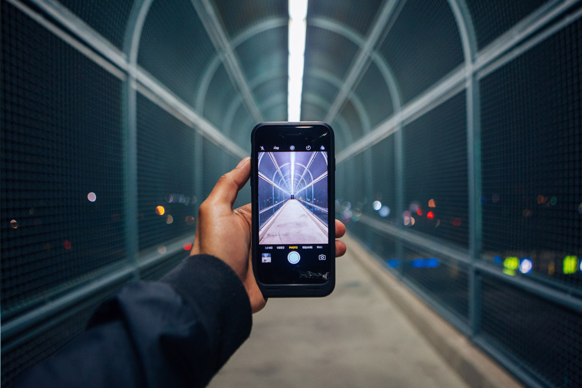 mobile phone with image of a walkway