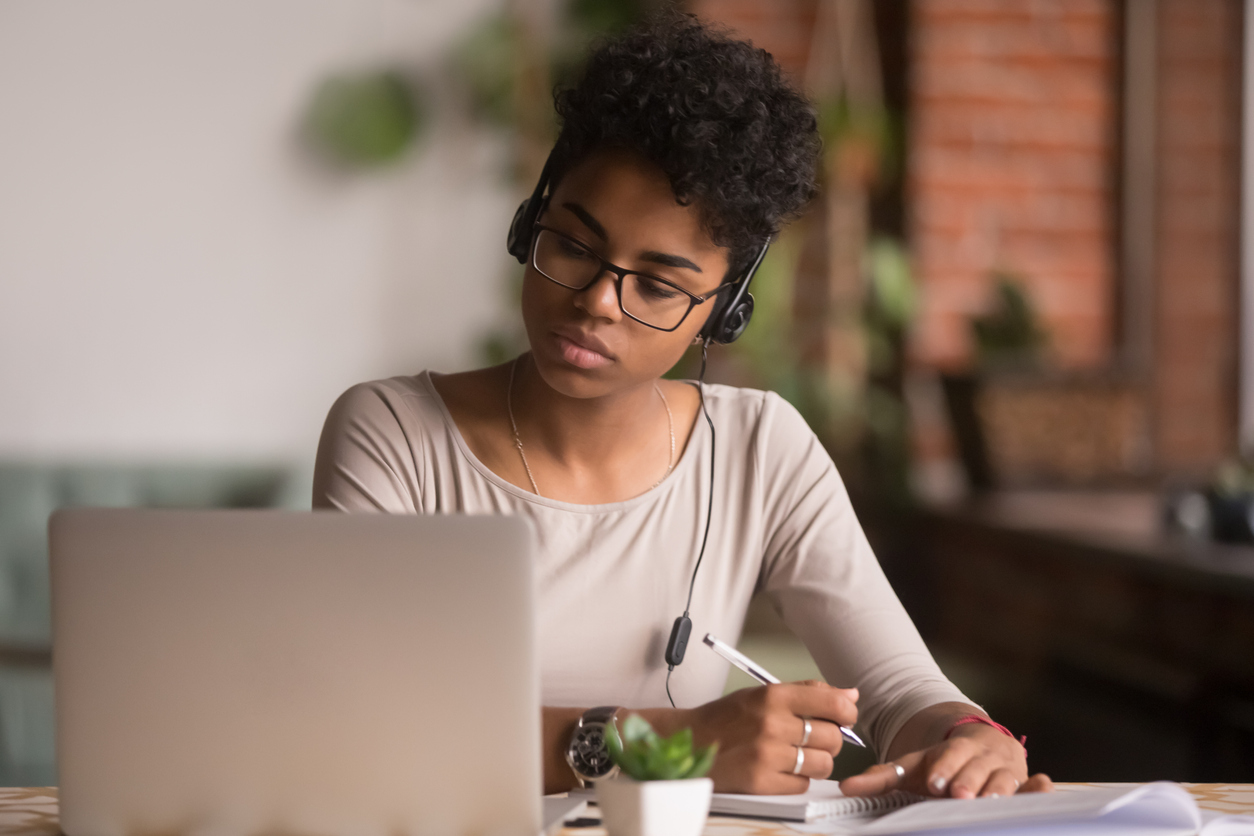 A girl doing online learning at home